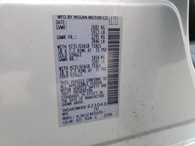 5N1AR2MN4DC621043 - 2013 NISSAN PATHFINDER S 银色 照片 13