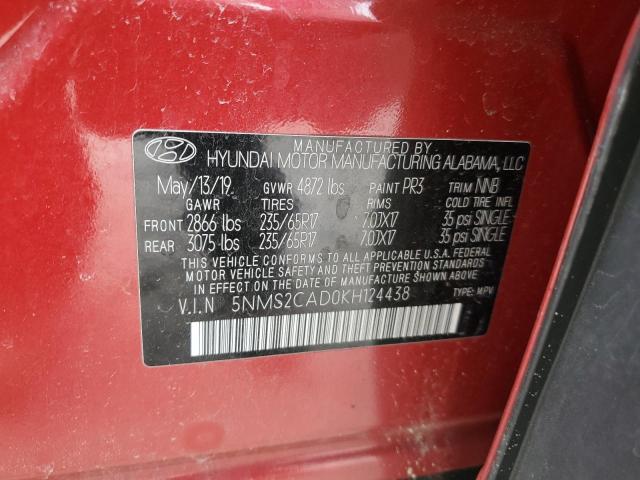 5NMS2CAD0KH124438 - 2019 HYUNDAI SANTA FE SE RED photo 12