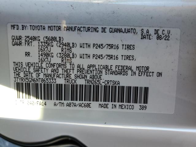 3TYRX5GN6NT065333 - 2022 TOYOTA TACOMA ACCESS CAB თეთრი ფოტო 12