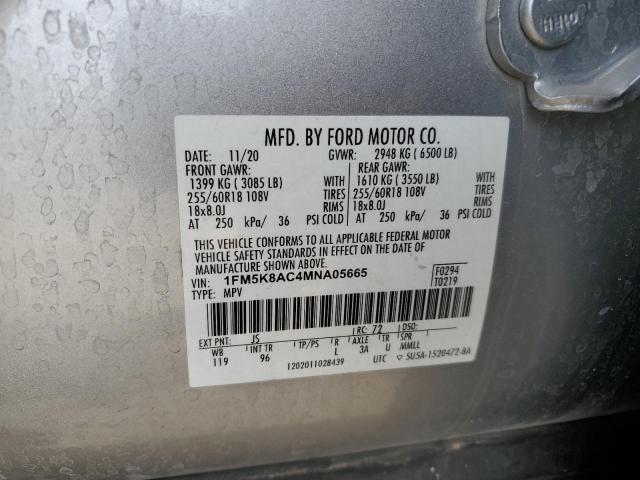 1FM5K8AC4MNA05665 - 2021 FORD EXPLORER POLICE INTERCEPTOR ვერცხლისფერი ფოტო 13