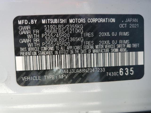 JA4J3UA88NZ047233 - 2022 MITSUBISHI OUTLANDER SE WHITE photo 13