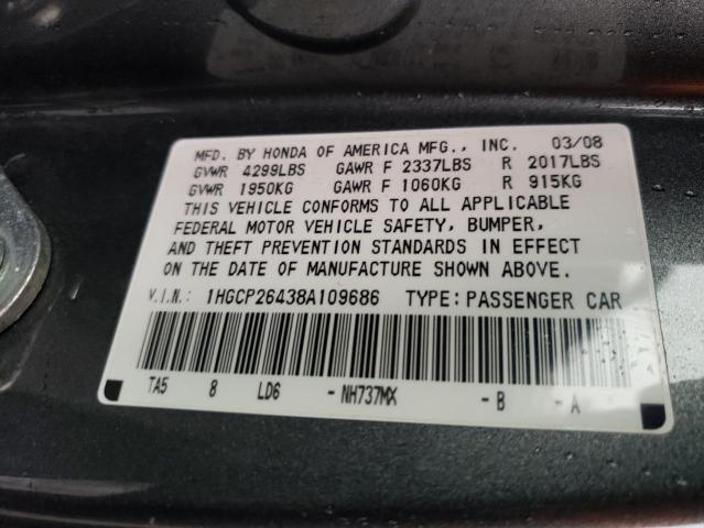 1HGCP26438A109686 - 2008 HONDA ACCORD LXP GRAY photo 12