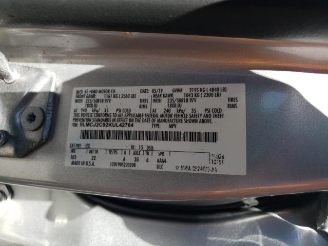 5LMCJ2C92KUL42764 - 2019 LINCOLN MKC SELECT SILVER photo 12