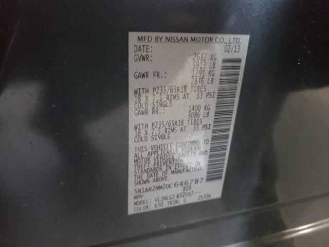 5N1AR2MM2DC646787 - 2013 NISSAN PATHFINDER S GRAY photo 13