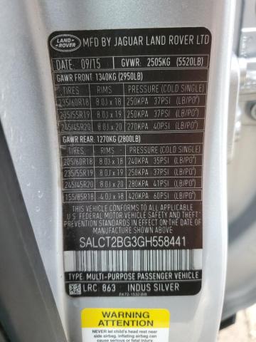 SALCT2BG3GH558441 - 2016 LAND ROVER DISCOVERY HSE LUXURY SILVER photo 12