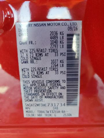 5N1AT2MT3HC731734 - 2017 NISSAN ROGUE S RED photo 13