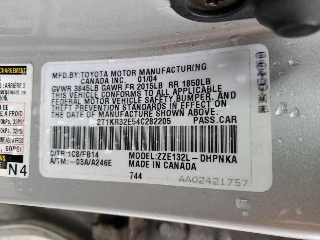 2T1KR32E54C282205 - 2004 TOYOTA COROLLA MA XR SILVER photo 12