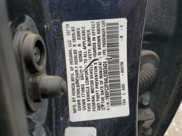 19XFC2F64LE003424 - 2020 HONDA CIVIC LX BLUE photo 13