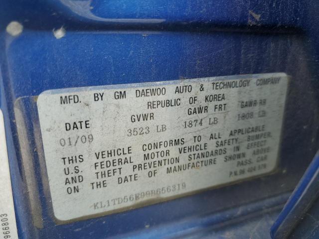 KL1TD56E99B656319 - 2009 CHEVROLET AVEO LS 蓝色 照片 12