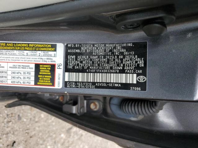 4T4BF1FK4DR326678 - 2013 TOYOTA CAMRY L CHARCOAL photo 12