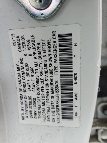 2HGFB2F55FH558404 - 2015 HONDA CIVIC LX WHITE photo 12