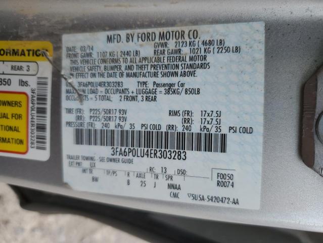 3FA6P0LU4ER303283 - 2014 FORD FUSION SE HYBRID SILVER photo 12