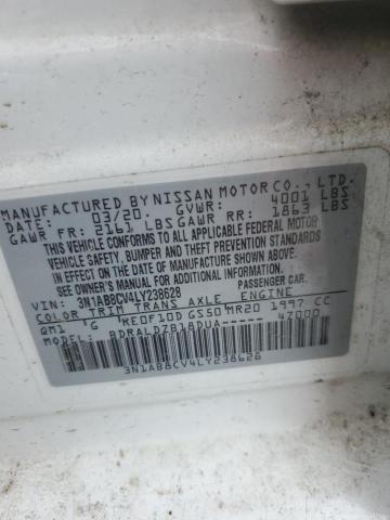 3N1AB8CV4LY238628 - 2020 NISSAN SENTRA SV WHITE photo 12