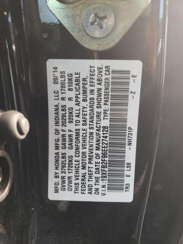 19XFB2F96EE274128 - 2014 HONDA CIVIC EXL შავი ფოტო 12