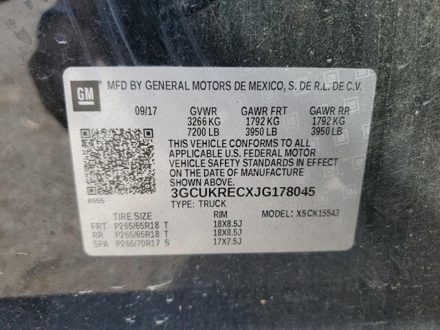 3GCUKRECXJG178045 - 2018 CHEVROLET SILVERADO K1500 LT 黑色 照片 12