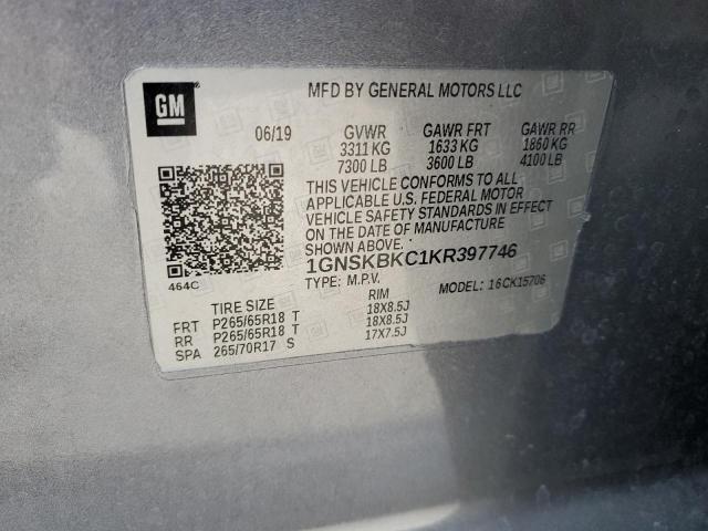 1GNSKBKC1KR397746 - 2019 CHEVROLET TAHOE K1500 LT GRAY photo 13