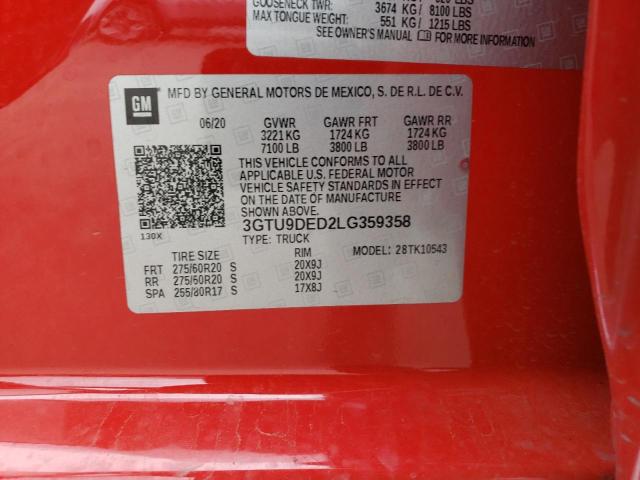 3GTU9DED2LG359358 - 2020 GMC SIERRA K1500 SLT RED photo 12