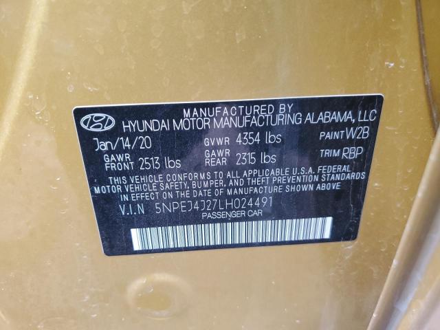 5NPEJ4J27LH024491 - 2020 HYUNDAI SONATA SEL PLUS YELLOW photo 12