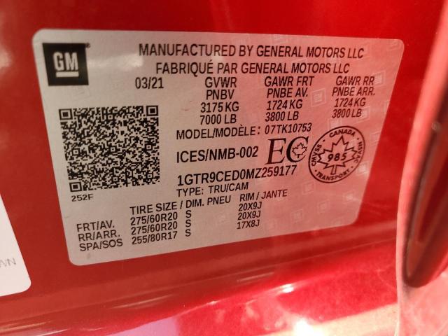 1GTR9CED0MZ259177 - 2021 GMC SIERRA K1500 ELEVATION RED photo 13