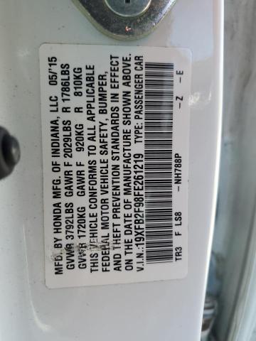 19XFB2F98FE261219 - 2015 HONDA CIVIC EXL WHITE photo 12