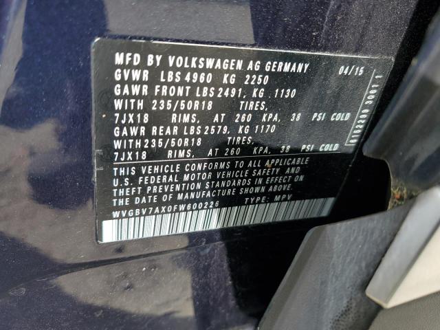 WVGBV7AX0FW600226 - 2015 VOLKSWAGEN TIGUAN S BLUE photo 13