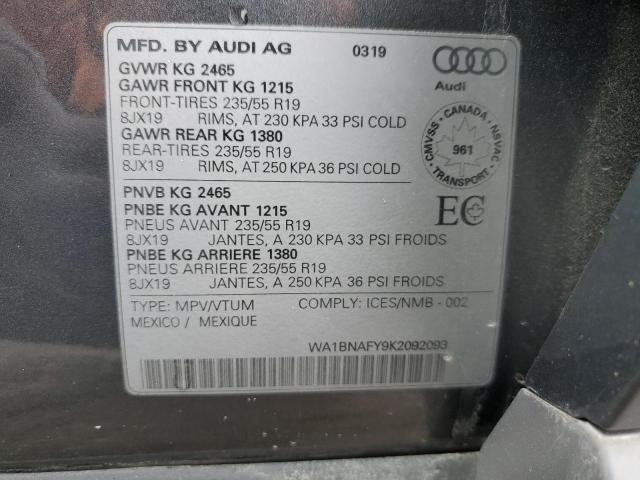 WA1BNAFY9K2092093 - 2019 AUDI Q5 PREMIUM PLUS GRAY photo 14