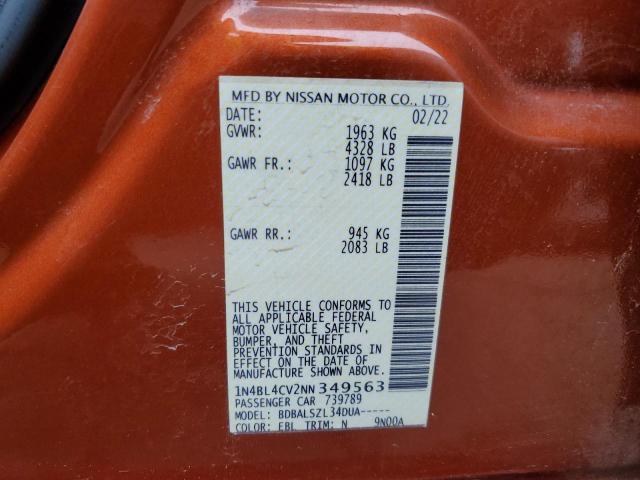 1N4BL4CV2NN349563 - 2022 NISSAN ALTIMA SR ORANGE photo 12