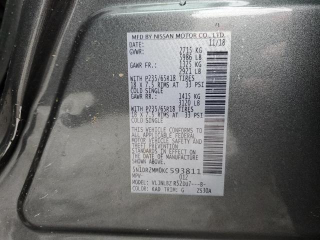 5N1DR2MM0KC593811 - 2019 NISSAN PATHFINDER S GRAY photo 13