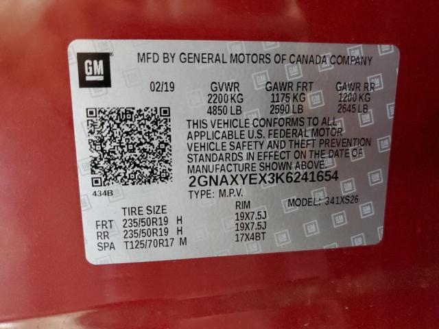 2GNAXYEX3K6241654 - 2019 CHEVROLET EQUINOX PREMIER RED photo 14