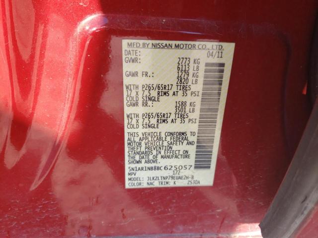 5N1AR1NB8BC625057 - 2011 NISSAN PATHFINDER S 红色 照片 10