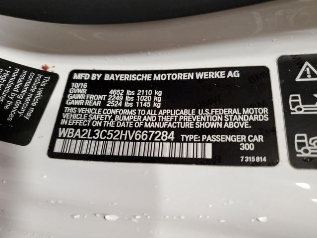 WBA2L3C52HV667284 - 2017 BMW M240XI WHITE photo 12