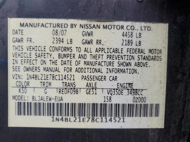 1N4BL21E78C114521 - 2008 NISSAN ALTIMA 3.5SE CHARCOAL photo 12