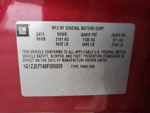 1G1ZJ57748F289826 - 2008 CHEVROLET MALIBU 2LT RED photo 12