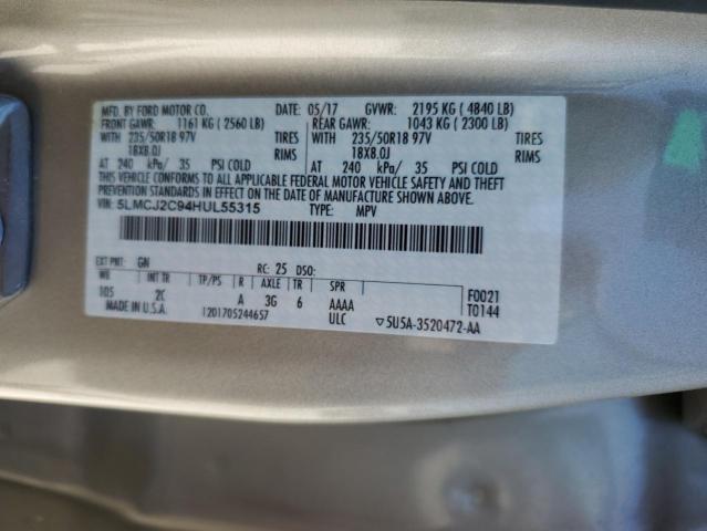 5LMCJ2C94HUL55315 - 2017 LINCOLN MKC SELECT BEIGE photo 13