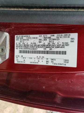 1FMCU9H91DUC86007 - 2013 FORD ESCAPE SEL 红色 照片 13