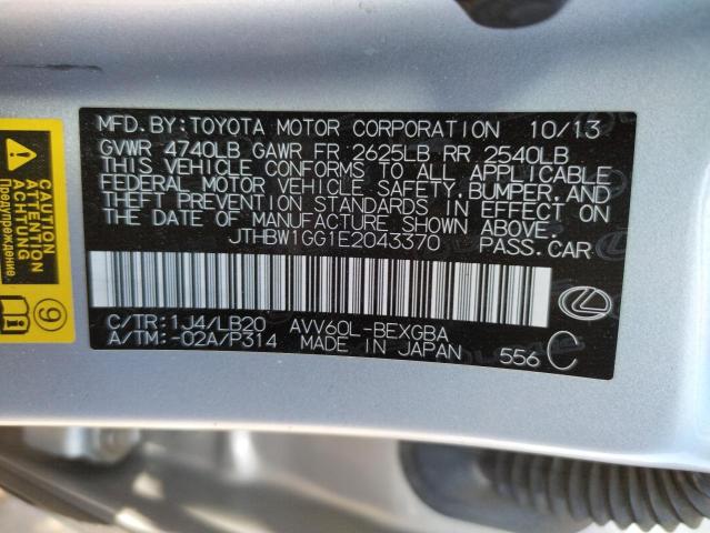 JTHBW1GG1E2043370 - 2014 LEXUS ES 300H SILVER photo 12