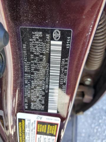 4T1BK3DB6CU446243 - 2012 TOYOTA AVALON BASE Бордовый фото 12