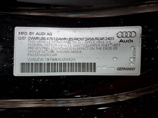 WAUDK78T88A024424 - 2008 AUDI A5 QUATTRO BLACK photo 12