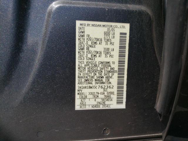 5N1AR18W35C762362 - 2005 NISSAN PATHFINDER LE 灰色 照片 13