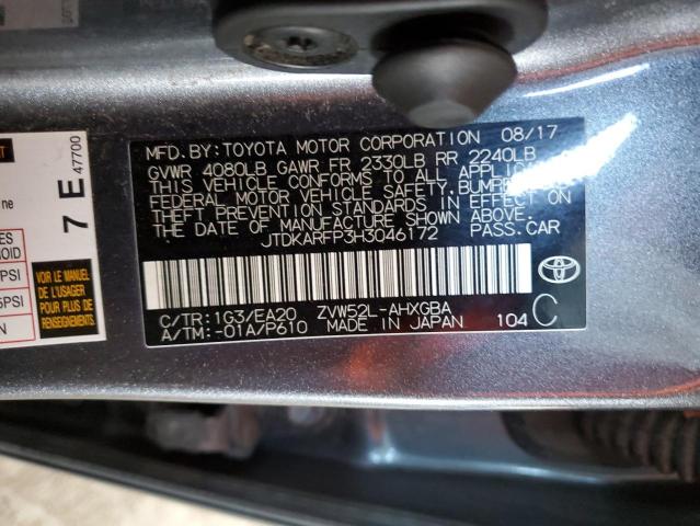 JTDKARFP3H3046172 - 2017 TOYOTA PRIUS PRIM GRAY photo 12