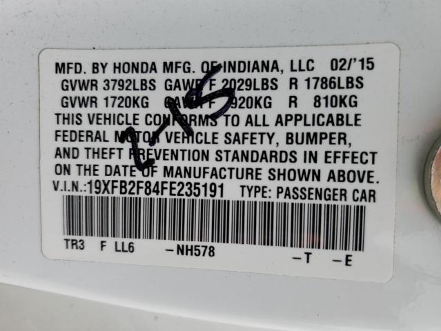 19XFB2F84FE235191 - 2015 HONDA CIVIC EX WHITE photo 12