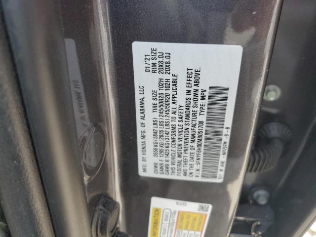 5FNYF6H00MB051708 - 2021 HONDA PILOT ELITE GRAY photo 13