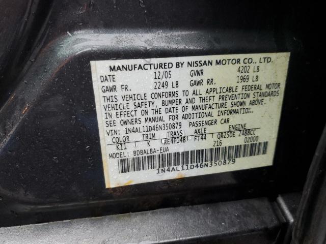 1N4AL11D46N350879 - 2006 NISSAN ALTIMA S GRAY photo 12