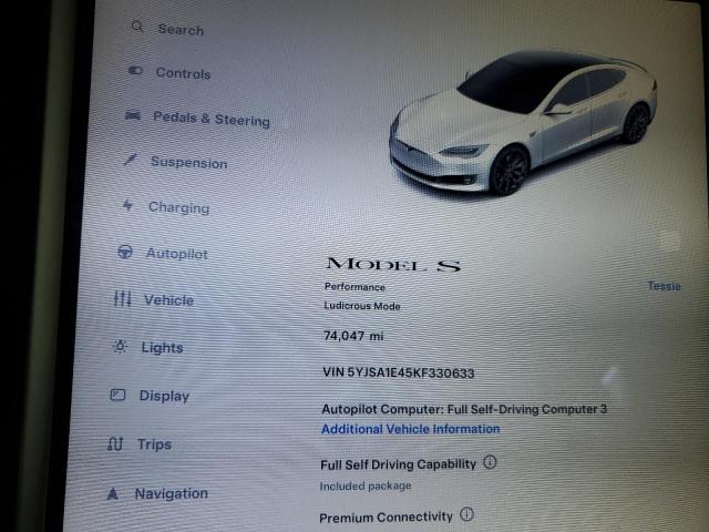 5YJSA1E45KF330633 - 2019 TESLA MODEL S WHITE photo 9