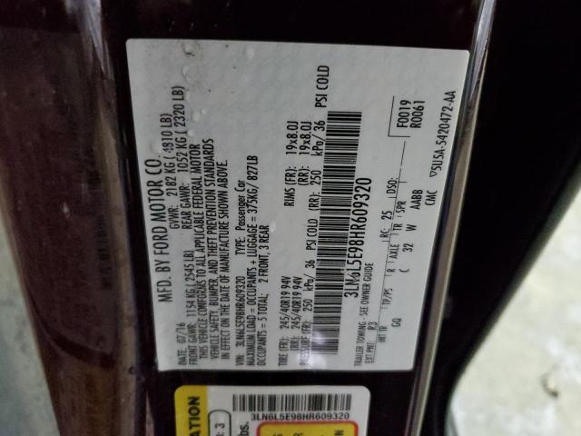 3LN6L5E98HR609320 - 2017 LINCOLN MKZ RESERVE ბურგუნდია ფოტო 12