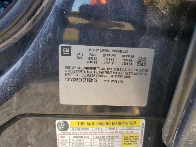 1G1ZC5E0XCF103182 - 2012 CHEVROLET MALIBU 1LT ნაცრისფერი ფოტო 12