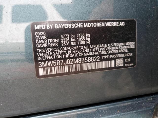 3MW5R7J02M8B58822 - 2021 BMW 330XI Теңіз көгі фото 12