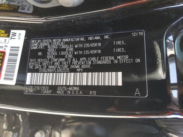 5TDGZRBH7LS002535 - 2020 TOYOTA HIGHLANDER XLE Սև լուսանկար 13