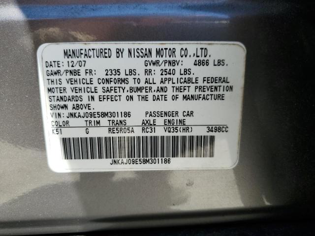 JNKAJ09E58M301186 - 2008 INFINITI EX35 BASE Մոխրագույն լուսանկար 13