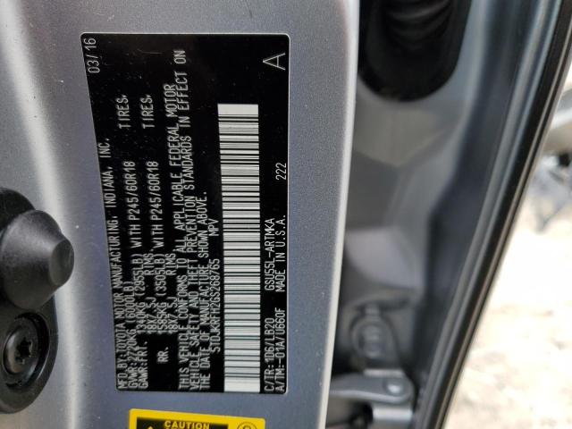 5TDJKRFH2GS268765 - 2016 TOYOTA HIGHLANDER XLE Gris foto 14